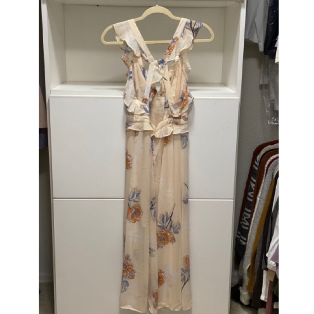 Milani Peach Floral Print Backless Midi Dress Criss cross ruffle flowers lulus - Picture 5 of 6